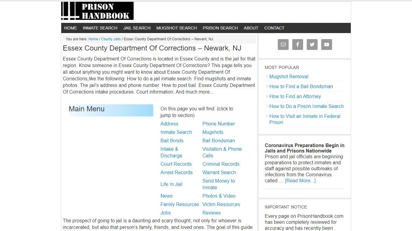 Essex County Department Of Corrections – Newark, NJ - Prison Handbook